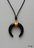 Boho Necklace, Ox Horn, Shell White and Black Onyx Crescent
